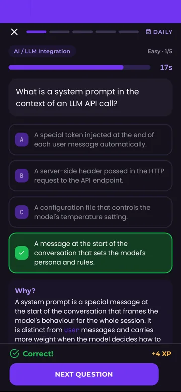 A duel question answered correctly, with the explanation below.
