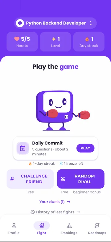 The CodeRiv Fight screen.