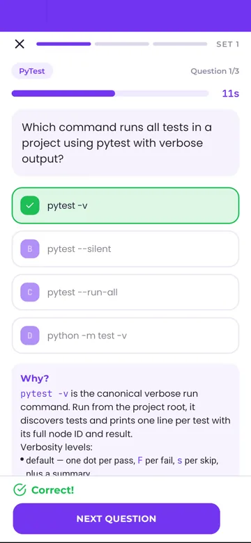 A duel question answered correctly, with the explanation below.
